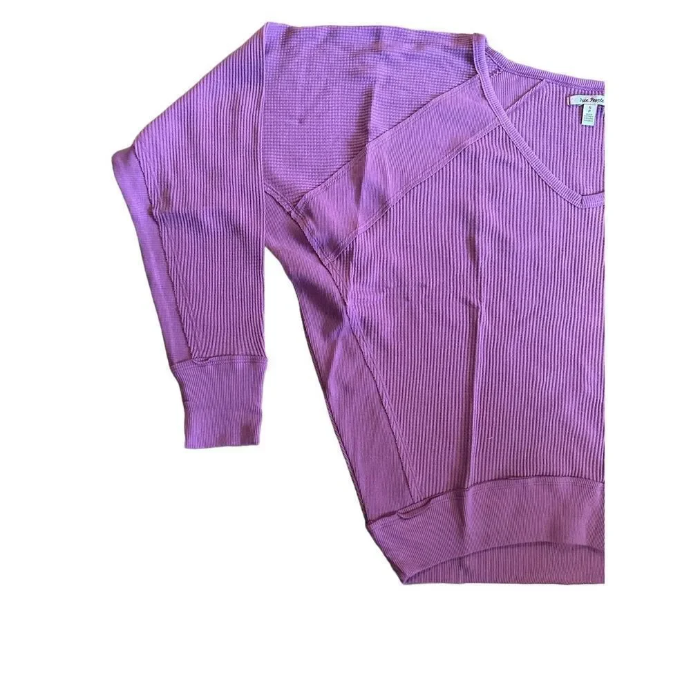 NWT Free People Thermal‎ Womens Small Mulberry Santa Clara Shirt Top V Neck